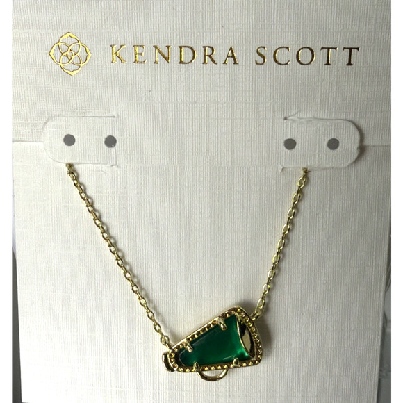 Kendra Scott Jewelry - Kendra Scott Cheer Gold Short Pendant Necklace Emerald Illusion NWT Dust Pouch